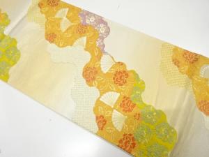 道長取りに桧扇・唐花模様織り出し　袋帯